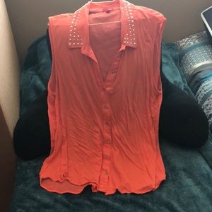 Cute light peach summer shirt studded collar